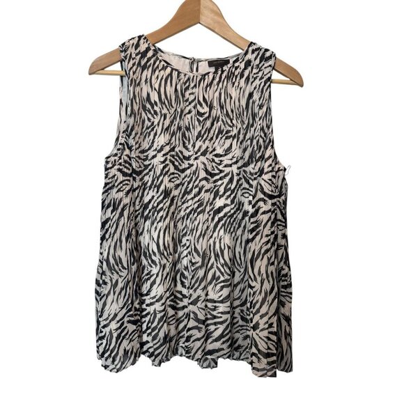 Halogen Zebra Print Sleeveless Pleated Top Size Medium | M23 | Monochrome Animal - Picture 1 of 7